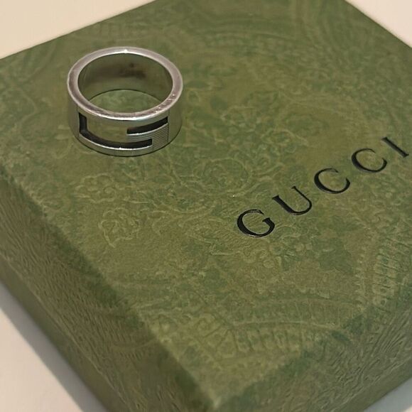Gucci G Logo Wide Band Ring 925 Sterling Silver Size 5 Luxury - Picture 2 of 11